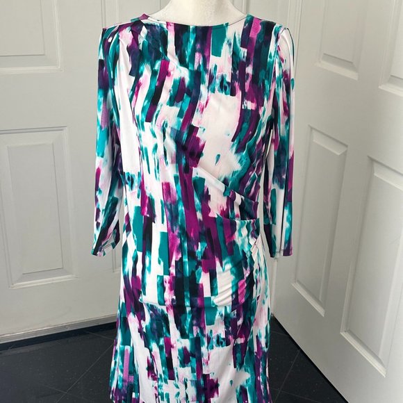 Classy Calvin Klein Women's 3/4 Sleeve Ruched Abstract Print Dress Sz M - Picture 12 of 12
